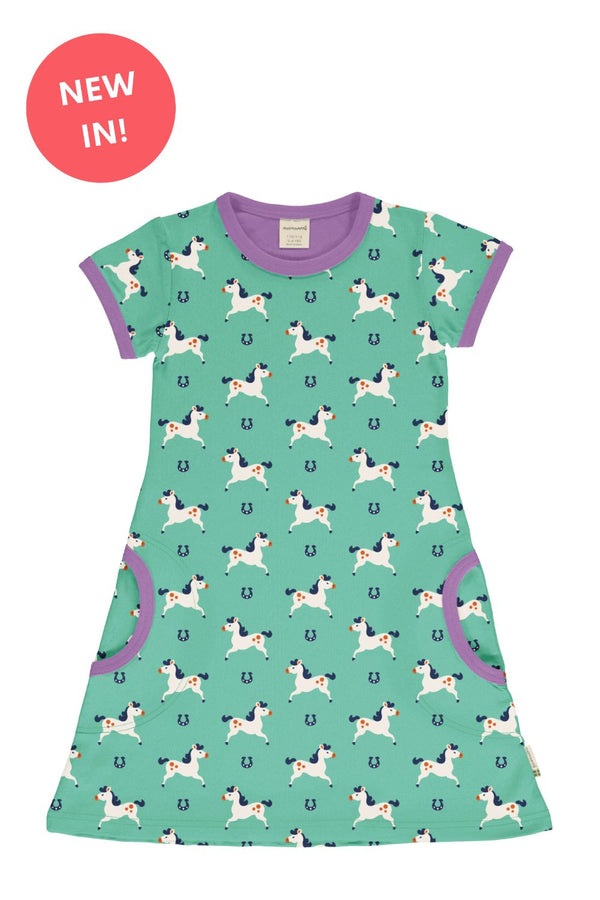 Maxomorra Organic Children's Dress with Pockets - Horse Short Sleeve