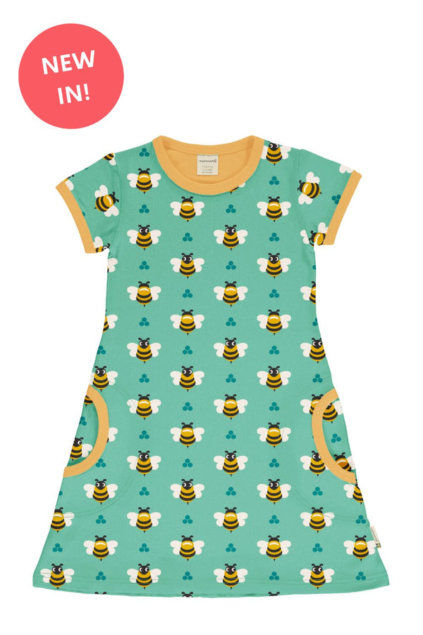 Maxomorra Organic Children's Dress with Pockets - Bee Short Sleeve
