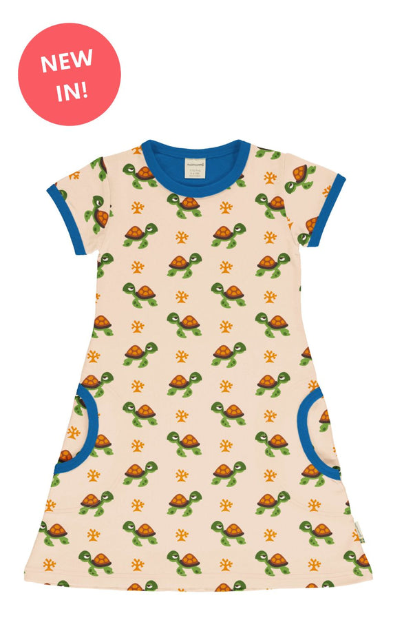 Maxomorra Organic Children's Dress with Pockets - Turtle Short Sleeve