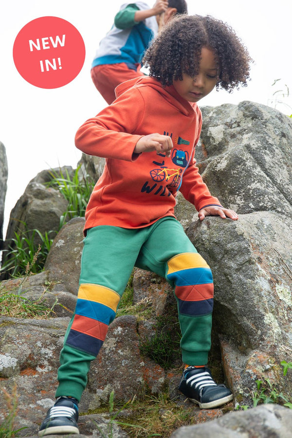 Frugi Kato Knee Patch Joggers, Green / Rainbow- Organic Cotton-Children's Clothing