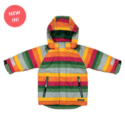 Villervalla Winter Coat Forest Rainbow Stripe - Kids organic clothing jacket