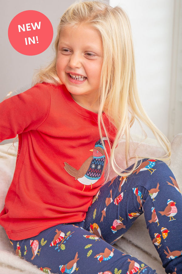 Christmas Red Robin Top- Applique -Frugi- Organic - Children's Clothing