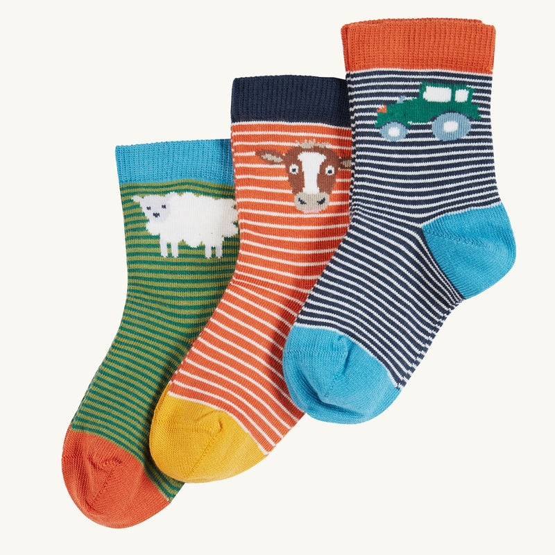 Frugi Little Socks 3 Pack, At the Farm