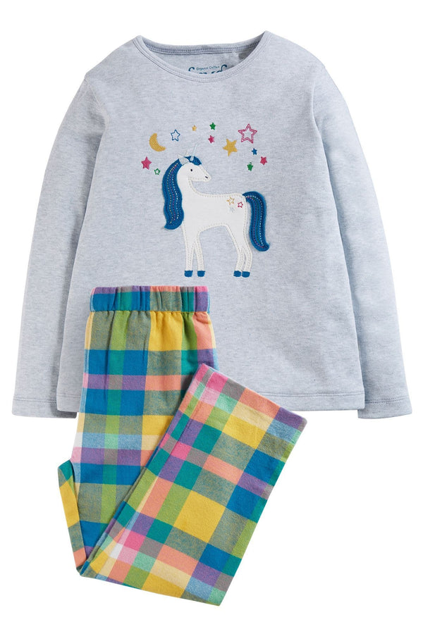 Frugi Caden Check PJs, Grey Marl/Foxglove Pyjamas Organic-Children's Clothing (8-9/9-10)