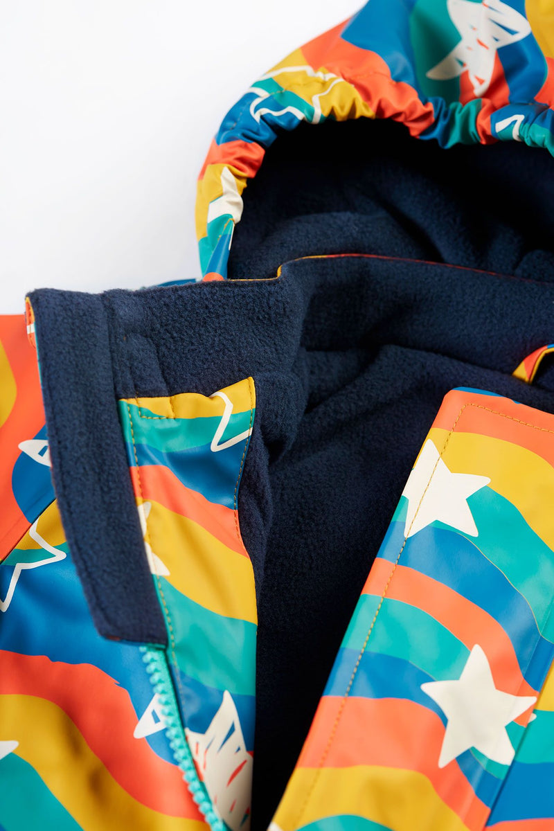 Puddlebuster Coat- Frugi -Wavy Rainbow Stars- Lined Waterproof Kids Coat (Puddle Buster Coat)