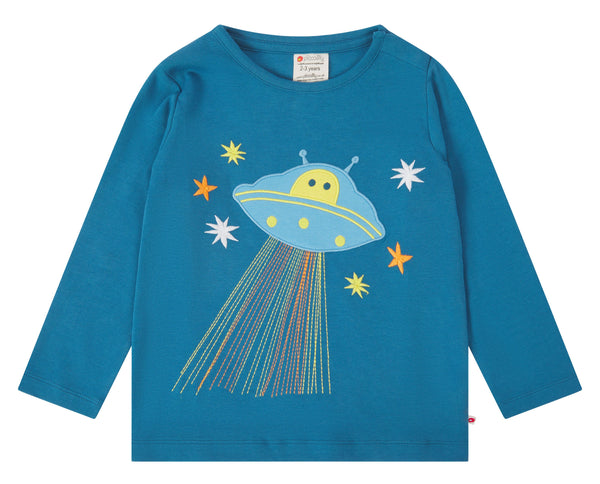 Piccalilly Organic Cotton Long Sleeved Alien Applique Top (4-5)