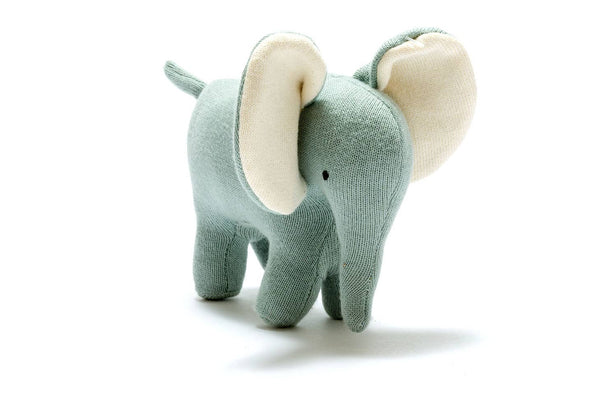 Knitted Organic Cotton Ellis the Elephant Plush Toy in Teal