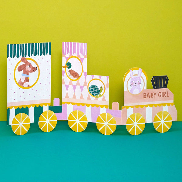 'Baby girl' concertina fold train card