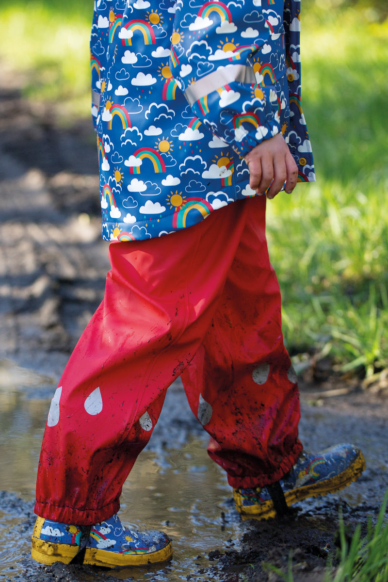 Frugi Puddle Buster Waterproof Trousers Dungarees, True Red
