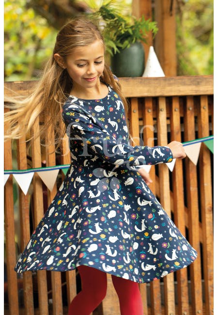 Sofia Spring Skater Dress, Meadow Snoozing- Frugi Children's Organic Dress (18-24m/2-3/3-4)