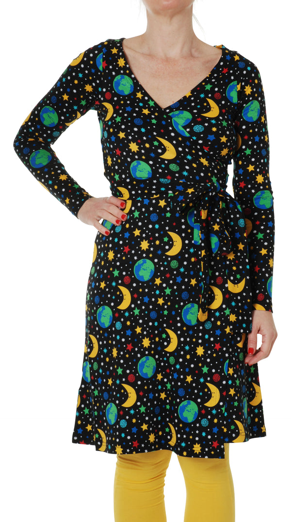 ADULT Long Sleeved Wrap Dress Black Mother Earth (S/M)