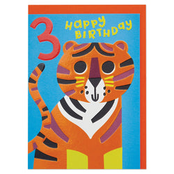 Colourful tiger age 3 children's Birthday card