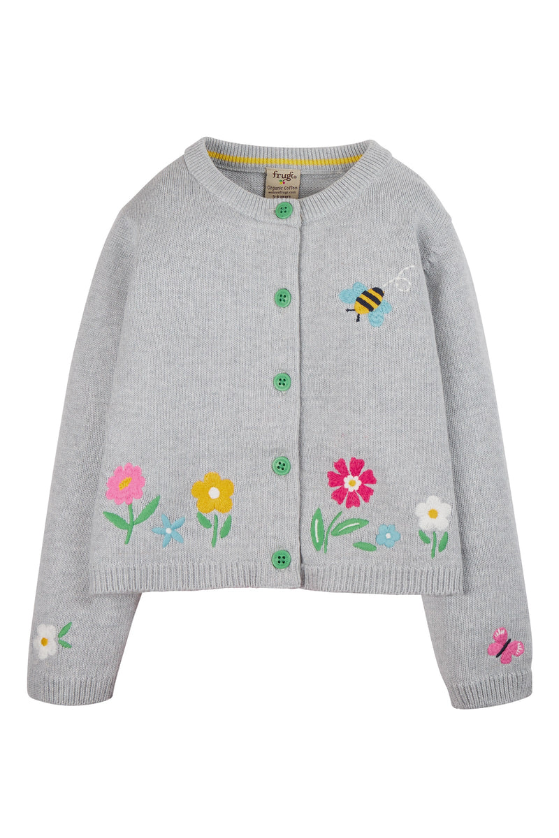 Millie Embroidered Cardigan, Grey/Flowers, (2-3/3-4)