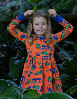 Panther Orange - Long Sleeved Baby Doll Dress (3-4, 5-6,8-9, 9-10)