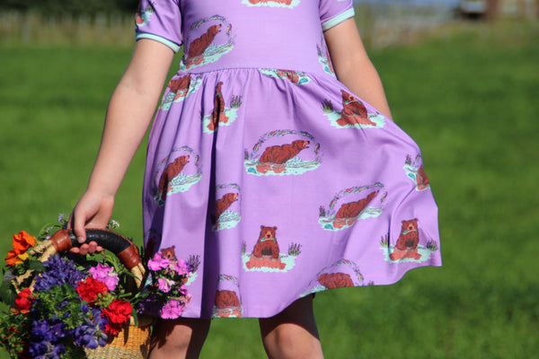 Bear Lilac - Short Sleeved Baby Doll Dress (2-3)
