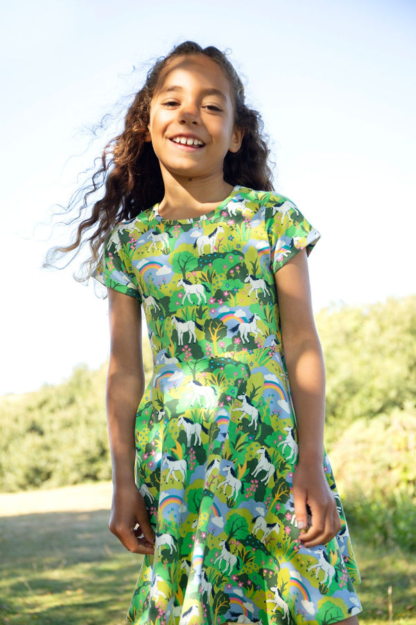 Frugi Spring Skater Dress Hedgerow- Organic- Horses and ~Rainbows- Children's Clothing