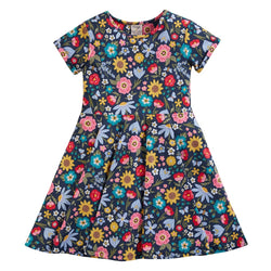 Frugi Spring Skater Dress  Indigo Pollinators- Organic- Flowers and bees- Children's Clothing