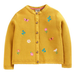 Frugi Maia Embroidered Cardigan, Bumblebee/Flowers- Organic Children's Clothing