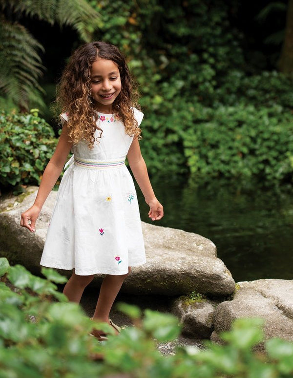 Rosy Embroidered Dress, Soft White/Flowers (6-7yrs)