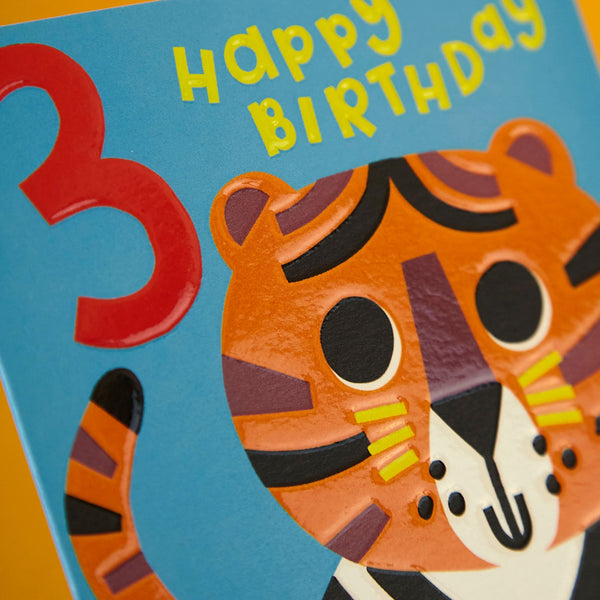 Colourful tiger age 3 children's Birthday card