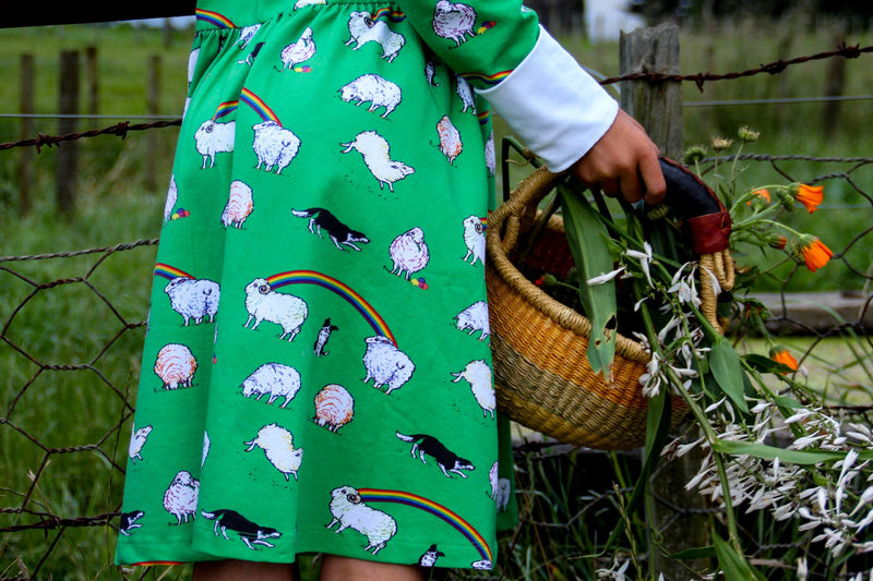 Sheep Green - Long Sleeved Baby Doll Dress (4-5,5-6,6-7,9-10,10-11)